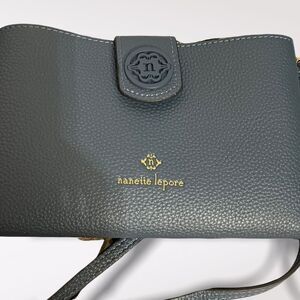 Nanette Lepore Crossbody Shoulder Bag Womens Blue Faux Leather Gold Chain Casual